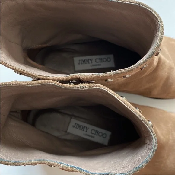 Jimmy Choo Marco Suede Studded Flat Tan Ankle Pull On Boots, 36.5/US 6.5. - Picture 5 of 8